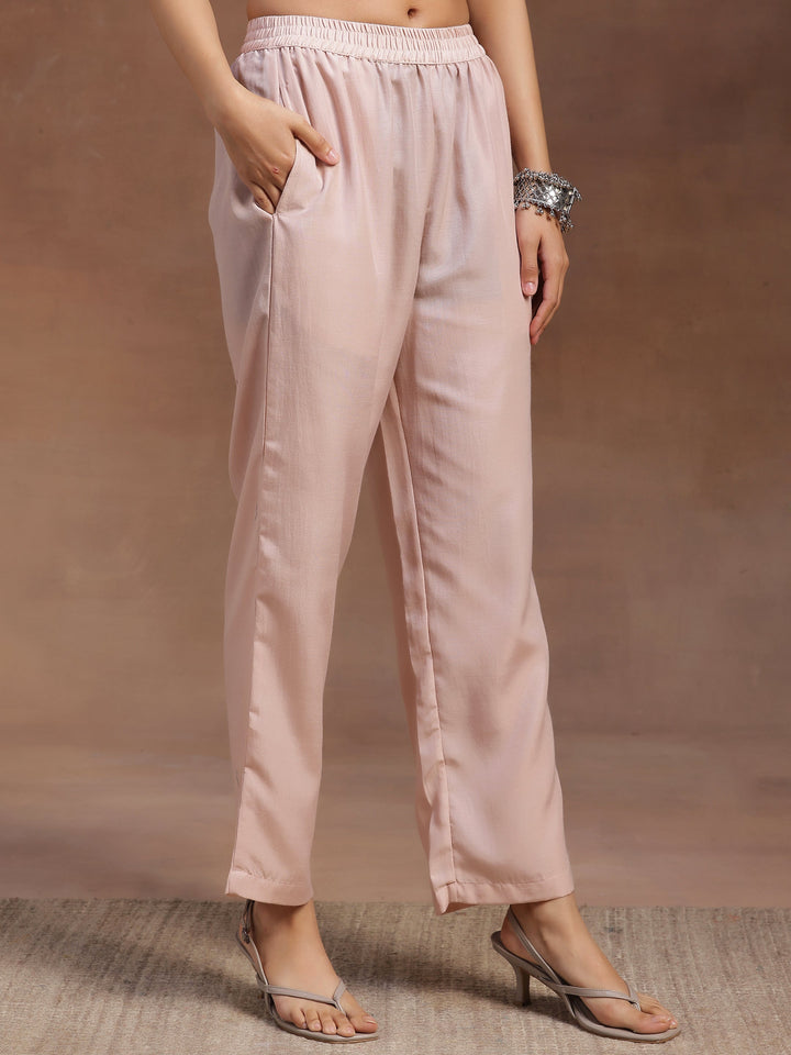 Peach Yoke Design Silk Blend Straight Suit With Dupatta