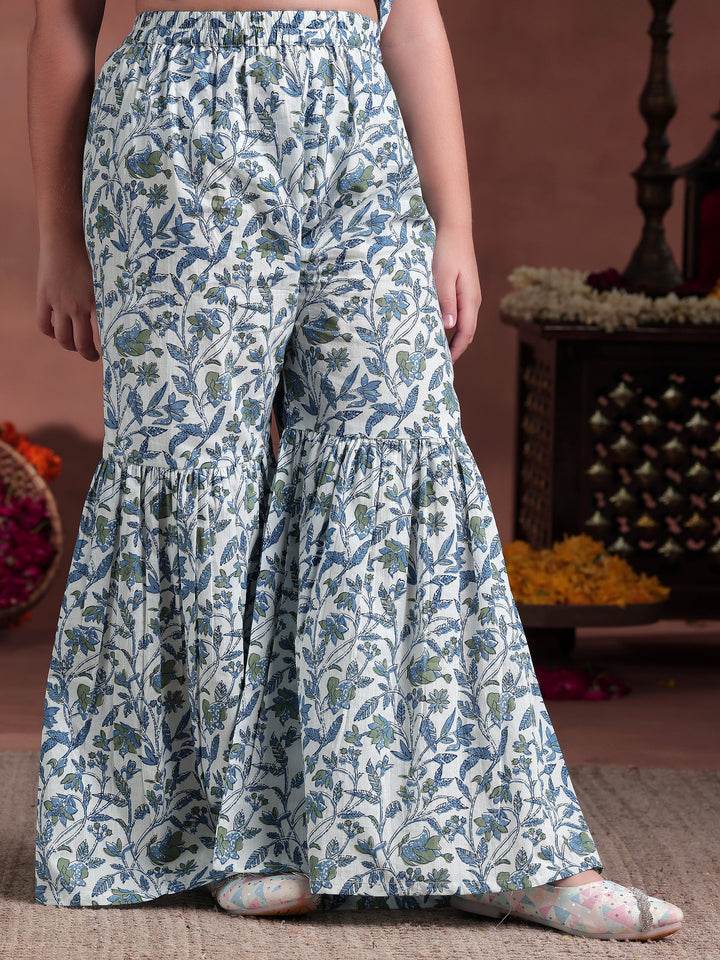 Kids White Printed Cotton Straight Kurta Set