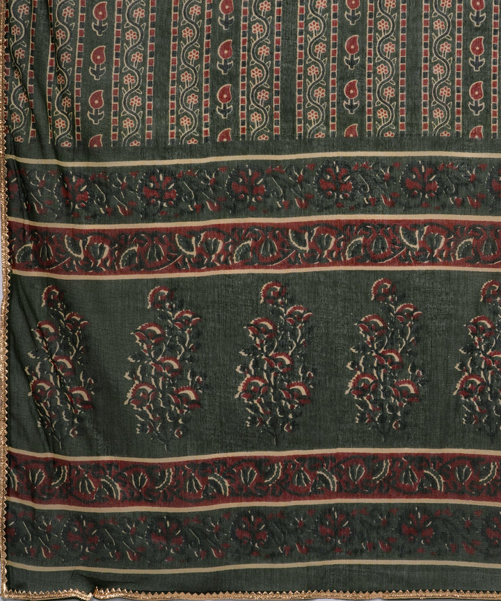 Green Printed Cotton Anarkali Suit With Dupatta