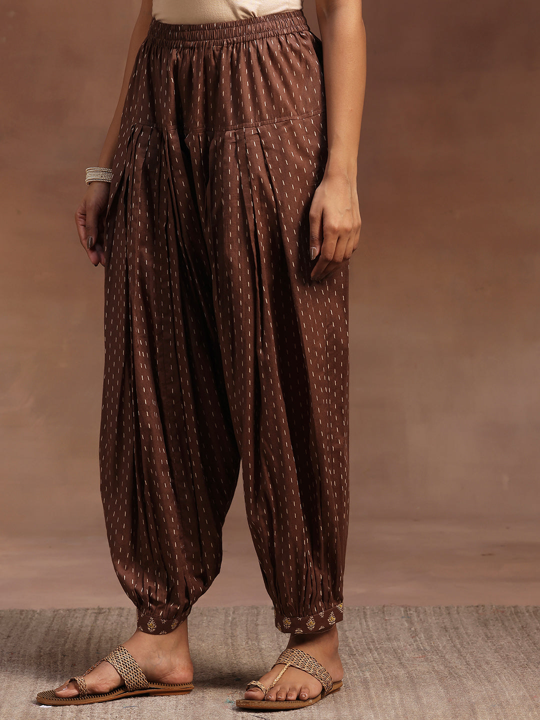 Brown Printed Cotton Straight Suit With Dupatta