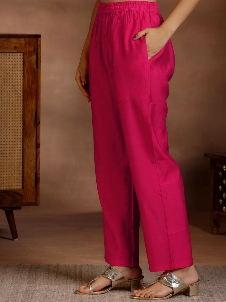 Pink Yoke Design Silk Blend Straight Suits With Dupatta