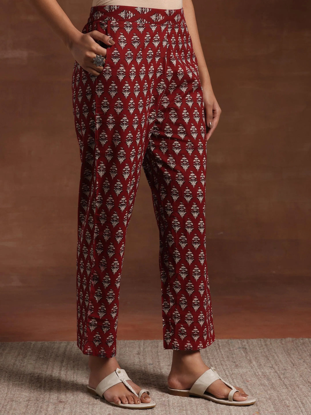 Maroon Printed Pure Cotton Anarkali Suit With Dupatta