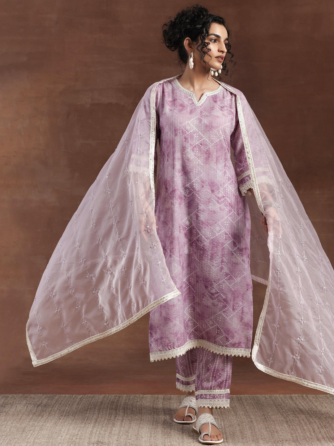 Purple Printed Cotton Straight Suit With Dupatta