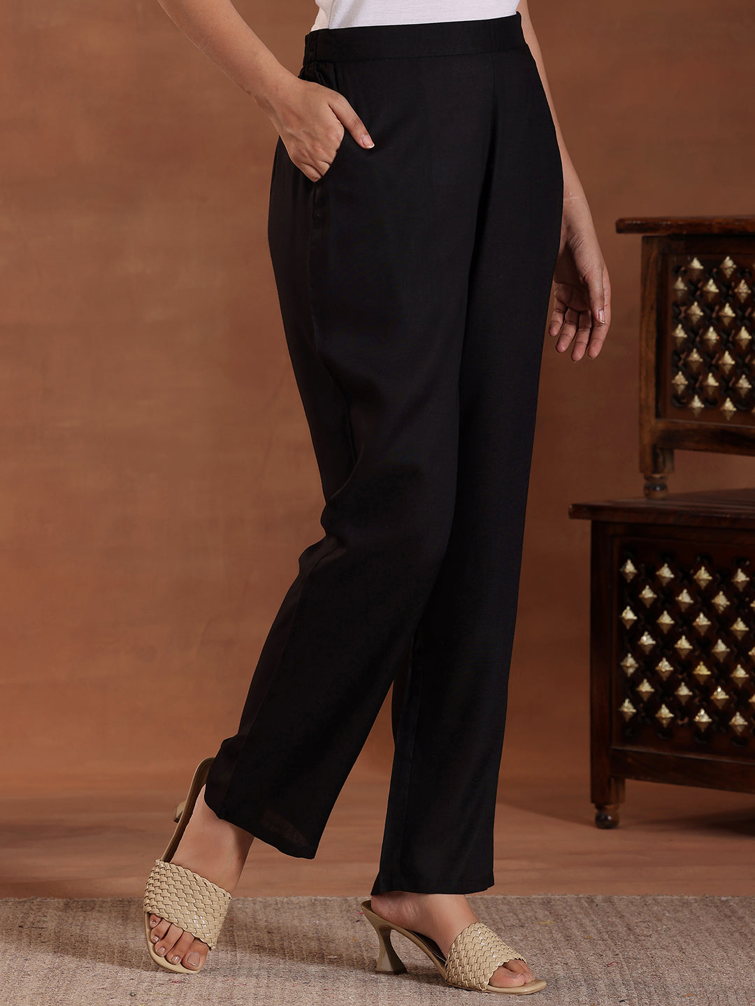 Black Self Design Pure Viscose Rayon A-Line Kurta Set