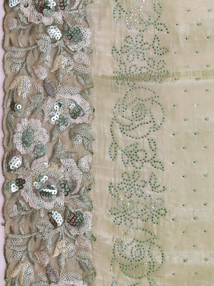 Libas Art Pink Embellished Tissue Saree With Unstitched Blouse Piece