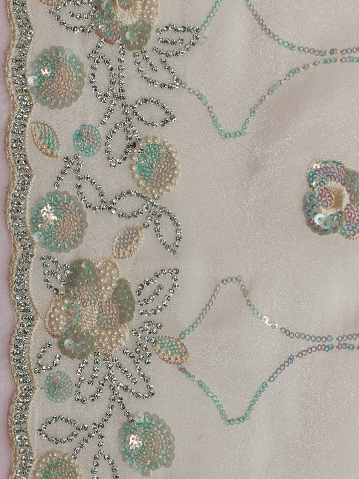 Libas Art Off White Embellished Tissue Saree With Unstitched Blouse Piece