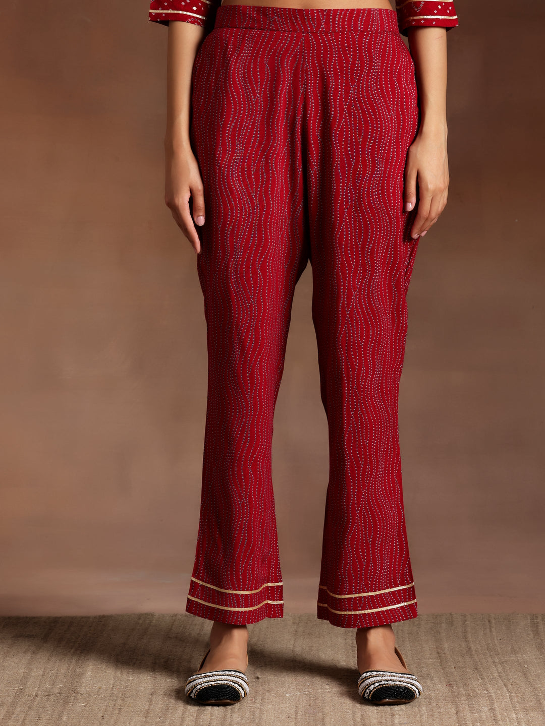 Sitara Red Printed Rayon A-Line Kurta With Palazzos & Dupatta