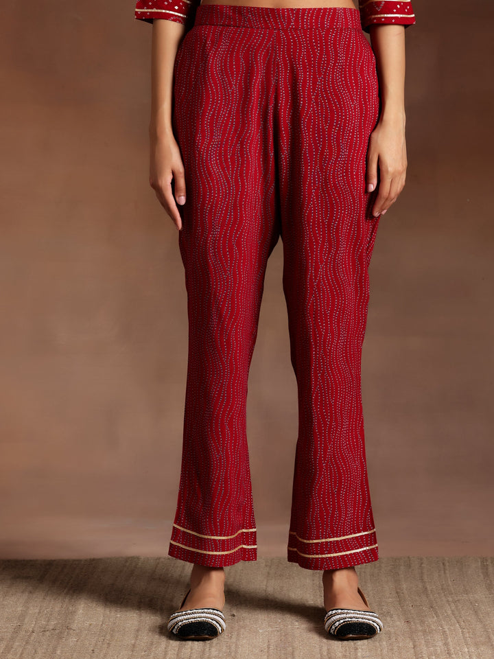 Sitara Red Printed Rayon A-Line Kurta With Palazzos & Dupatta