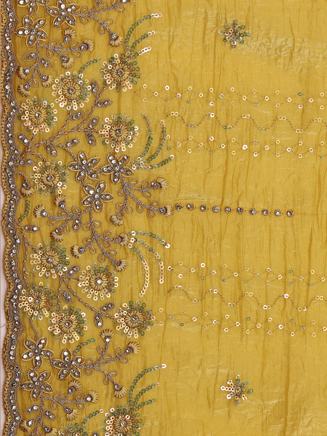 Libas Art Mustard Embellished Tissue Saree With Unstitched Blouse Piece