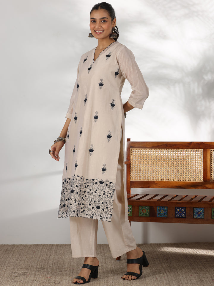 Beige Embroidered Chanderi Silk Straight Suit With Dupatta