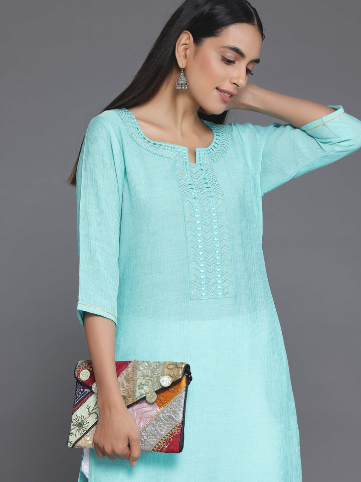 Blue Yoke Design Cotton Straight Kurta