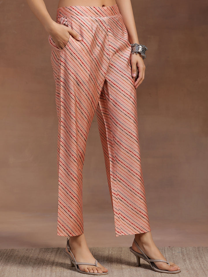 Peach Printed Silk Blend Straight Kurta Set