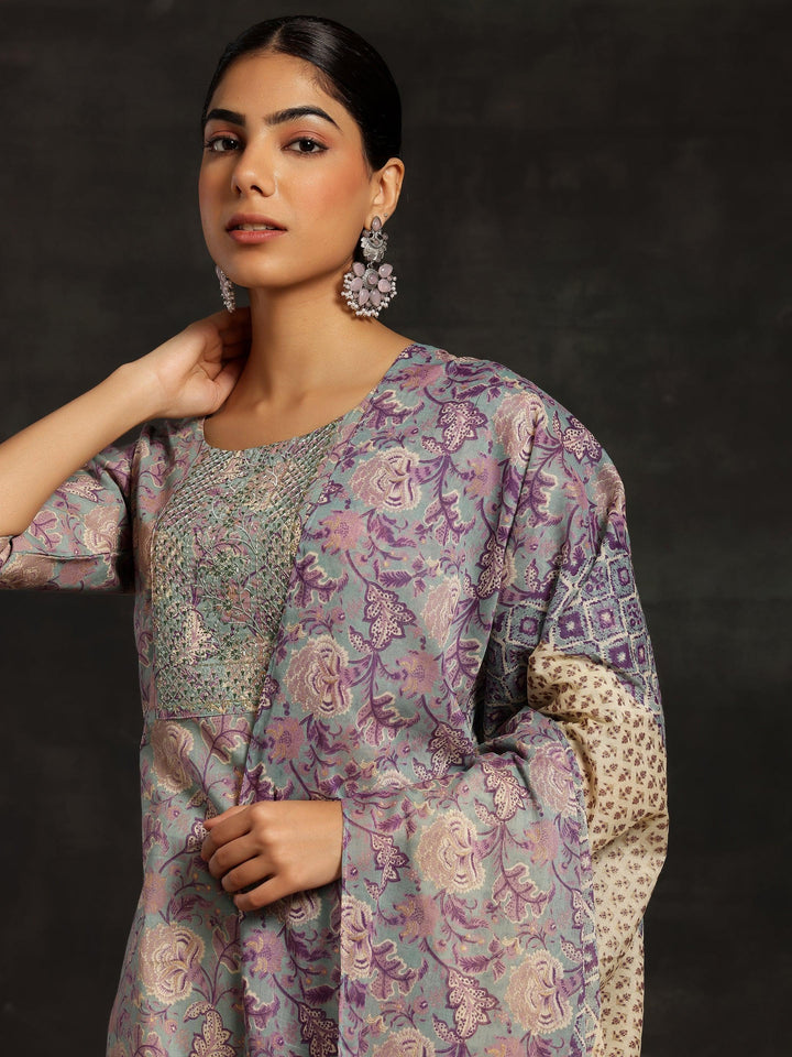 Blue Printed Cotton Straight Suit With Dupatta