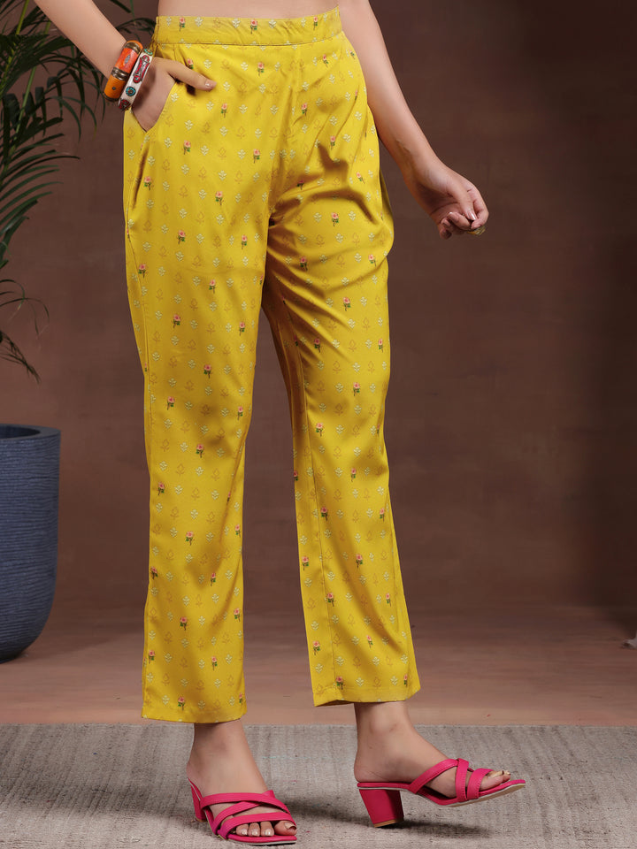 Mustard Printed Poly Crepe Straight Kurta Set