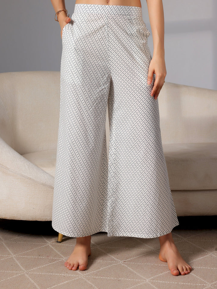 Cream Printed Cotton Night Suits