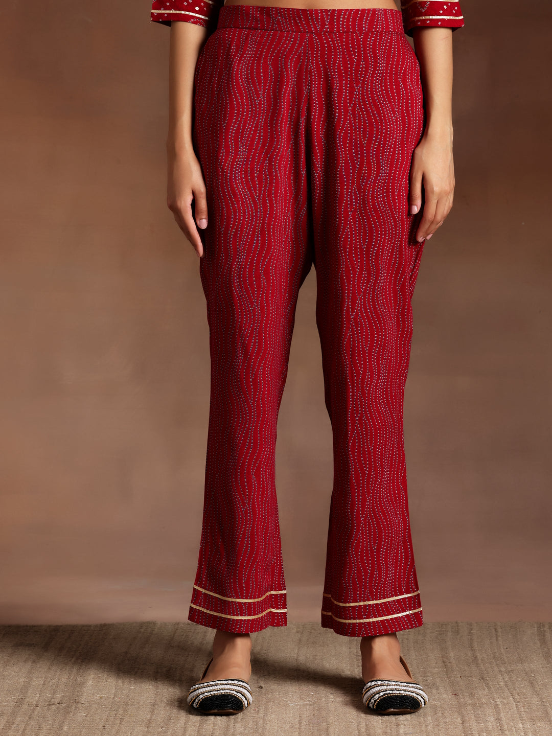 Sitara Red Printed Rayon A-Line Kurta With Palazzos & Dupatta