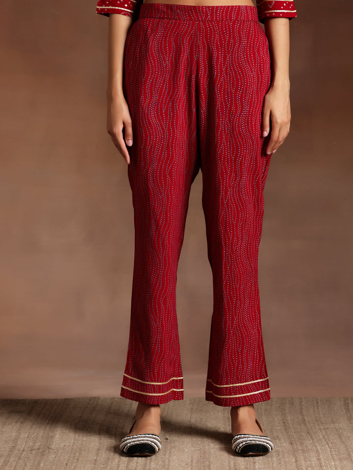 Sitara Red Printed Rayon A-Line Kurta With Palazzos & Dupatta