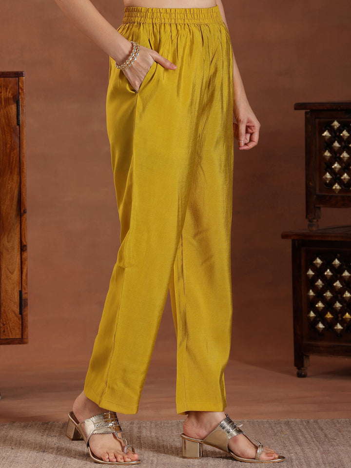 Mustard Yoke Design Silk Blend Straight Suit With Dupatta