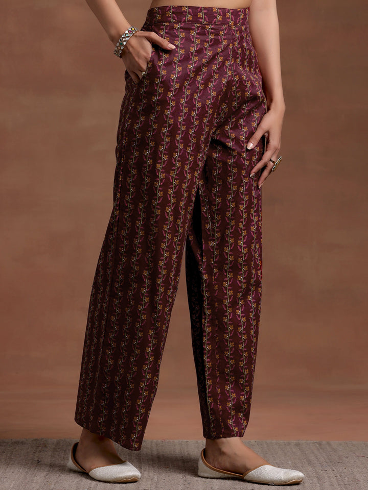 Rust Printed Cotton A-Line Kurta With Palazzos