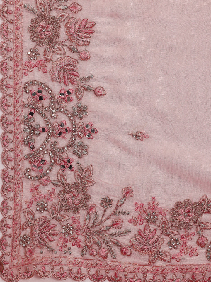 Libas Art Pink Embroidered Silk Blend Saree With Unstitched Blouse Piece