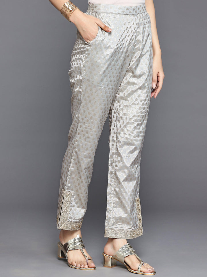 Grey Printed Silk Blend Straight Kurta Set