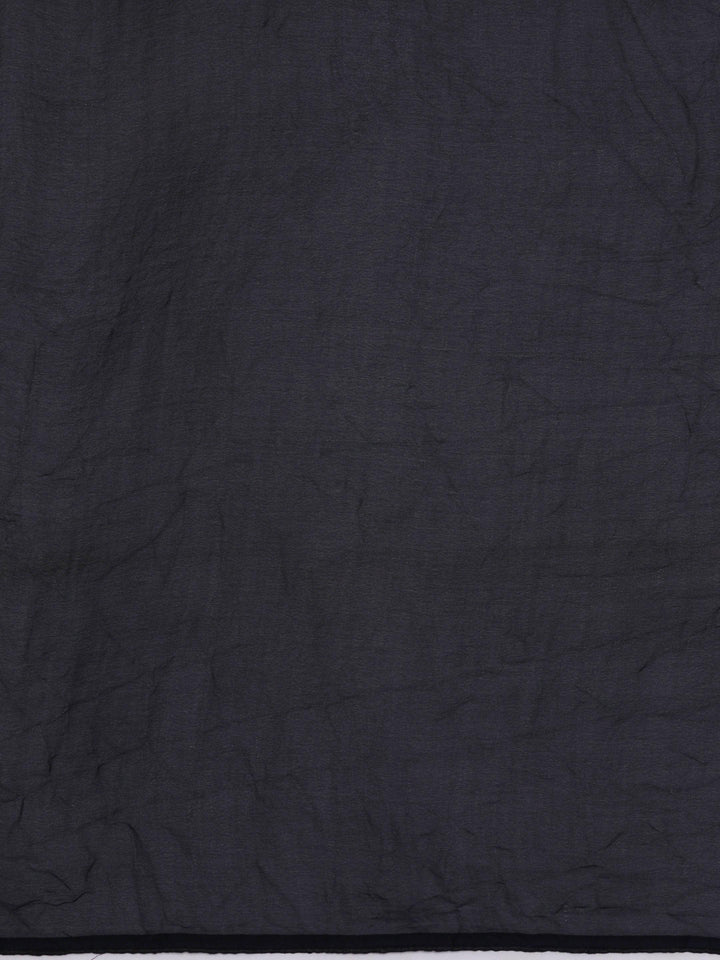 Black Printed Poly Georgette Saree With Unstitched Blouse Piece