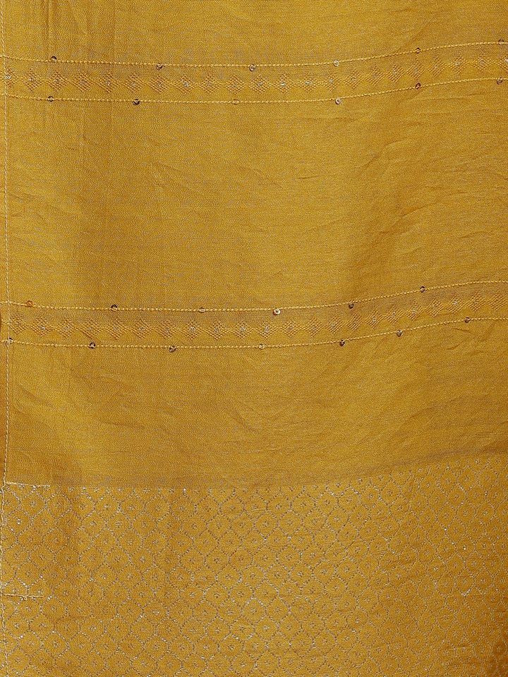 Mustard Embroidered Silk Blend Straight Suit With Dupatta