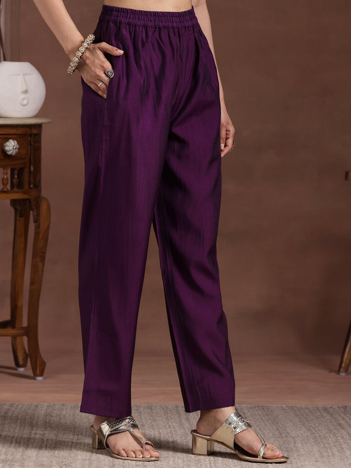 Wine Yoke Design Silk Blend Straight Suit With Dupatta