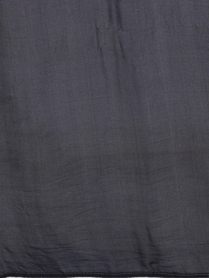 Off White Printed Poly Georgette Saree With Unstitched Blouse Piece