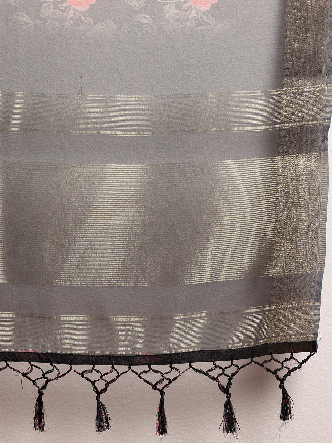 Black Printed Organza Saree With Unstitched Blouse Piece