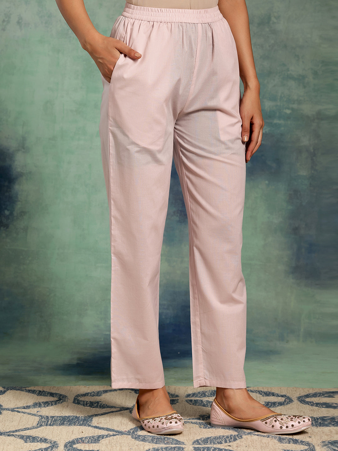 Lilac Printed Cotton Straight Suit With Dupatta