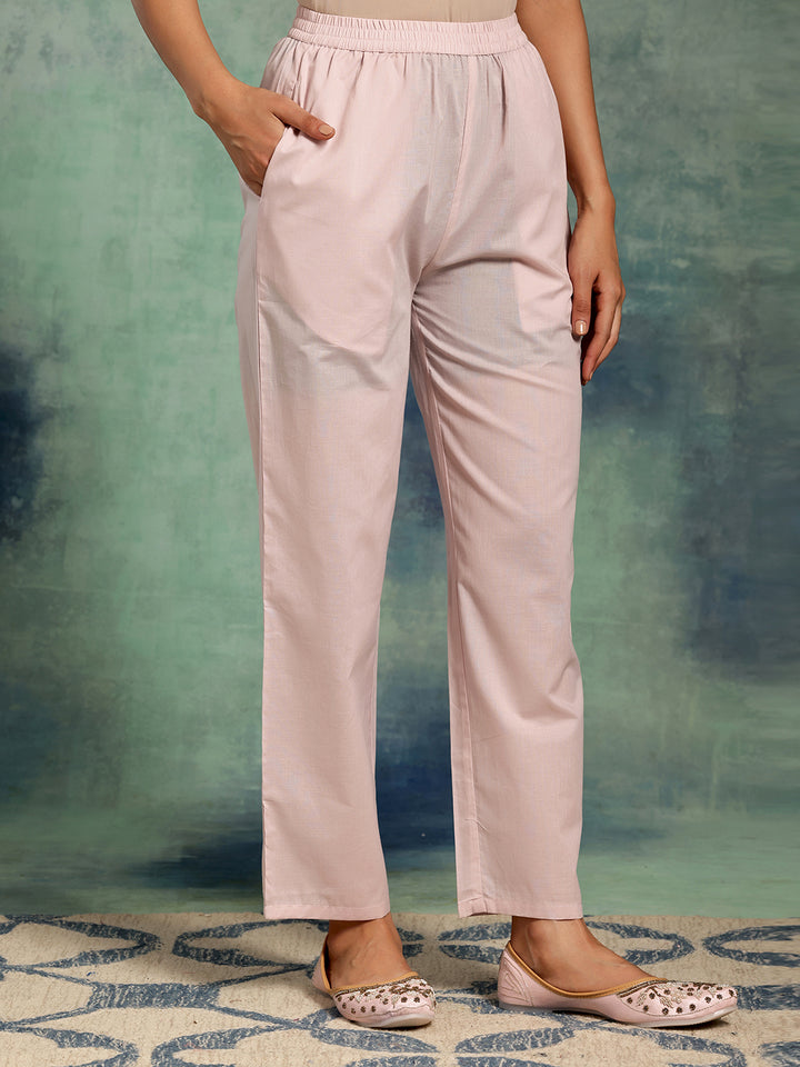 Lilac Printed Cotton Straight Suit With Dupatta