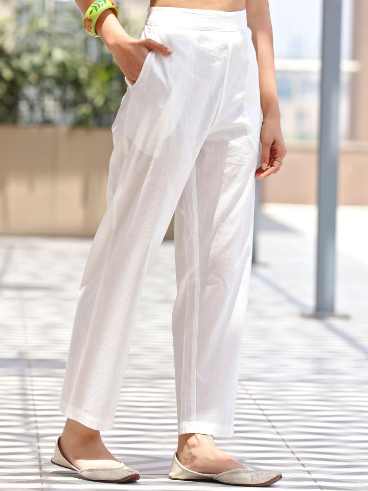 Off white Printed Cotton Straight Suit With Dupatta