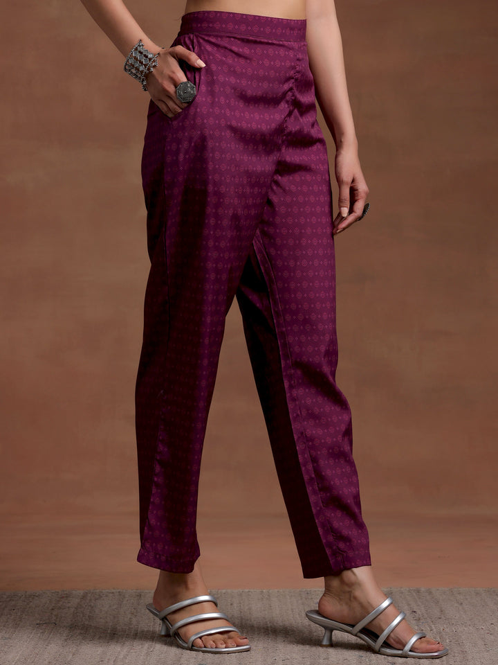 Wine Printed Poly Crepe Straight Kurta Set