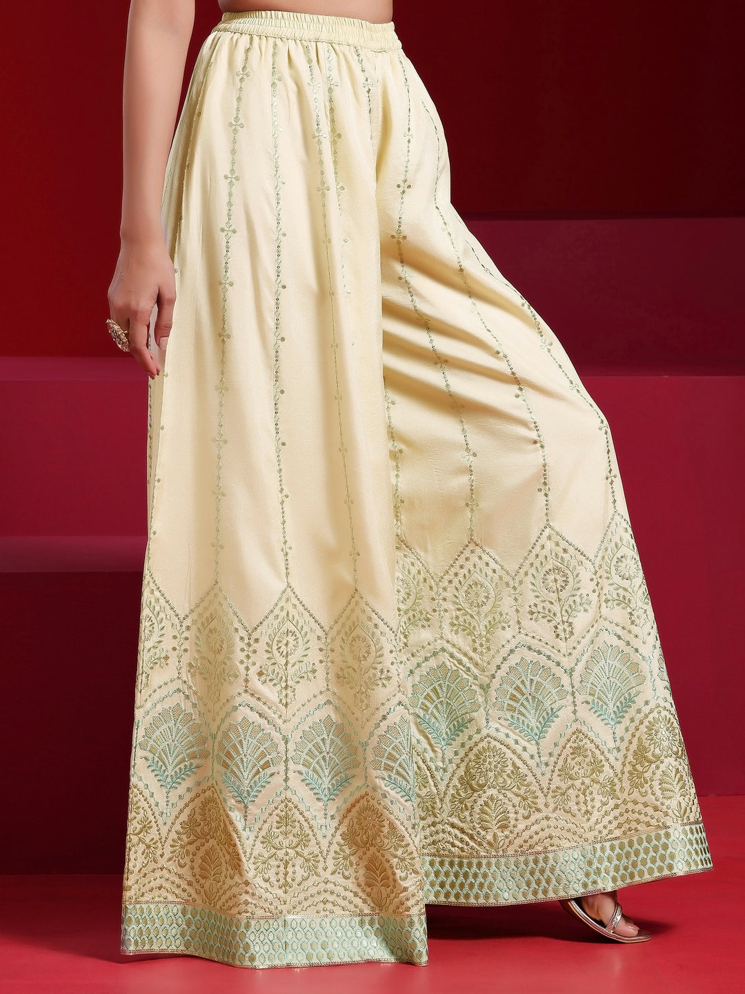 Libas Art Beige Embroidered Silk Blend Straight Suit With Dupatta