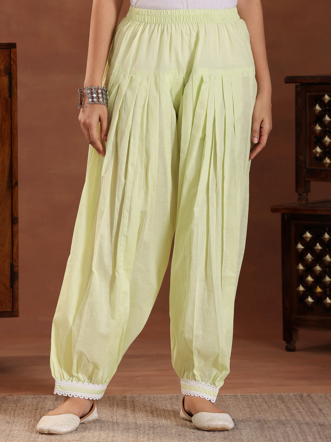 Green Embroidered Pure Cotton A-Line Kurta With Salwar & Dupatta