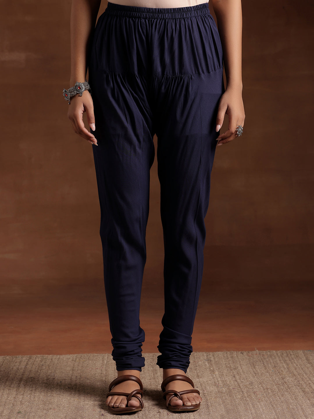 Blue Printed Cotton Anarkali Suit With Dupatta