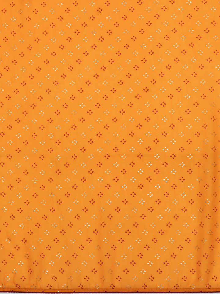 Mustard Printed Poly Georgette Saree With Unstitched Blouse Piece