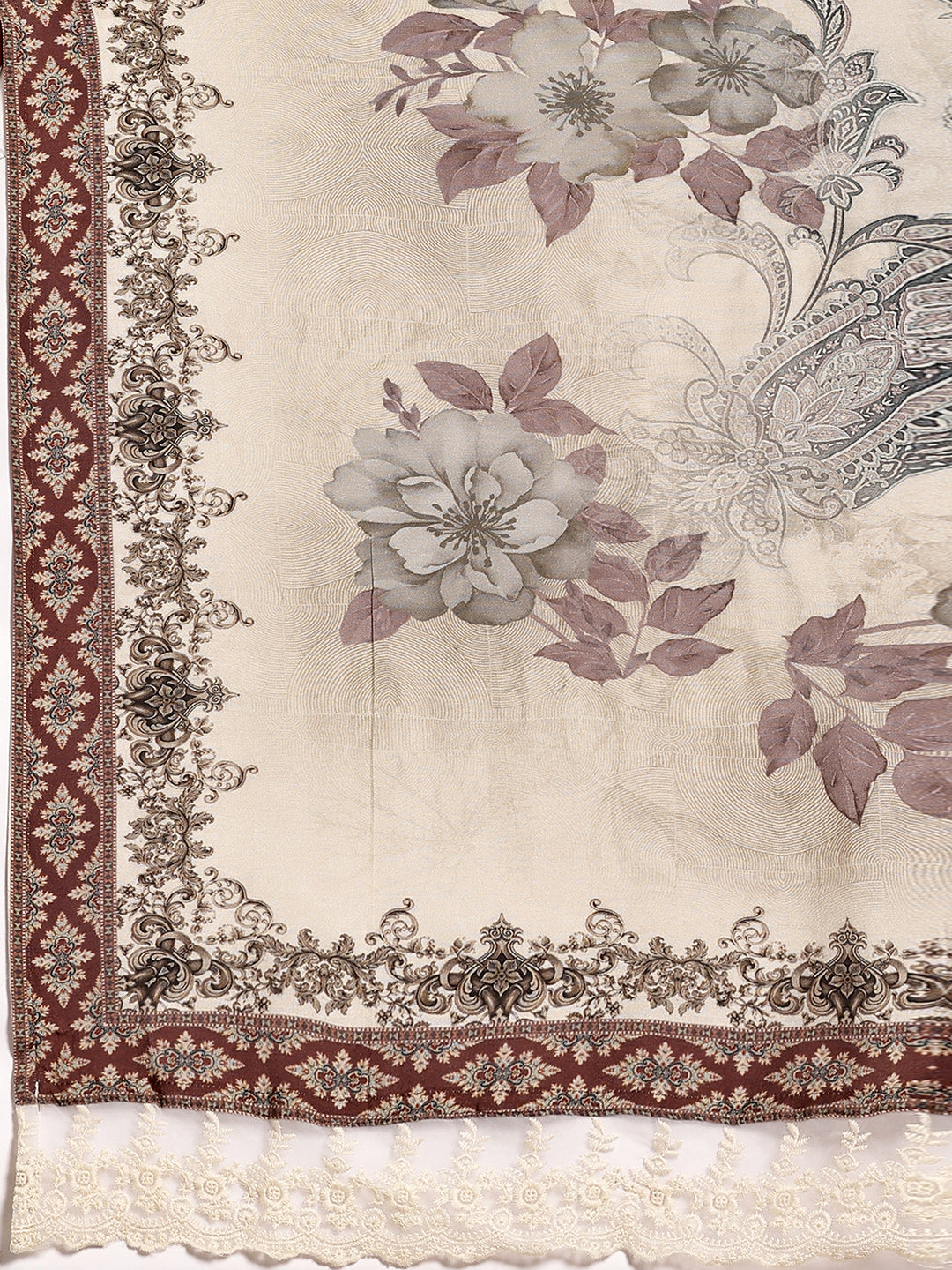 Ivory Printed Silk Blend Straight Suit Set With Dupatta