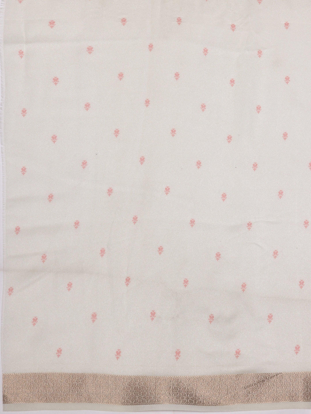 Off White Printed Silk Blend Saree With Unstitched Blouse Piece - Libas