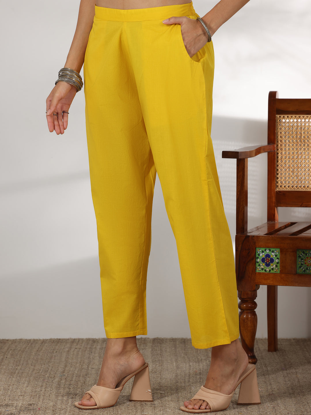 Yellow Embroidered Chanderi Silk Straight Suit With Dupatta