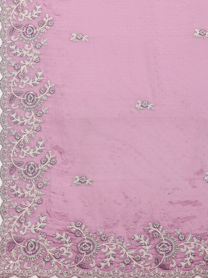 Libas Art Lavender Embroidered Tissue Saree With Unstitched Blouse Piece