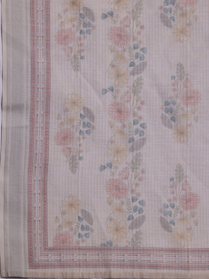 Beige Printed Chanderi Silk Straight Suit With Dupatta