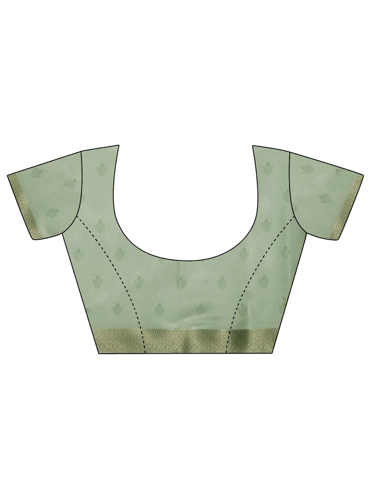 Green Printed Silk Blend Saree With Unstitched Blouse Piece