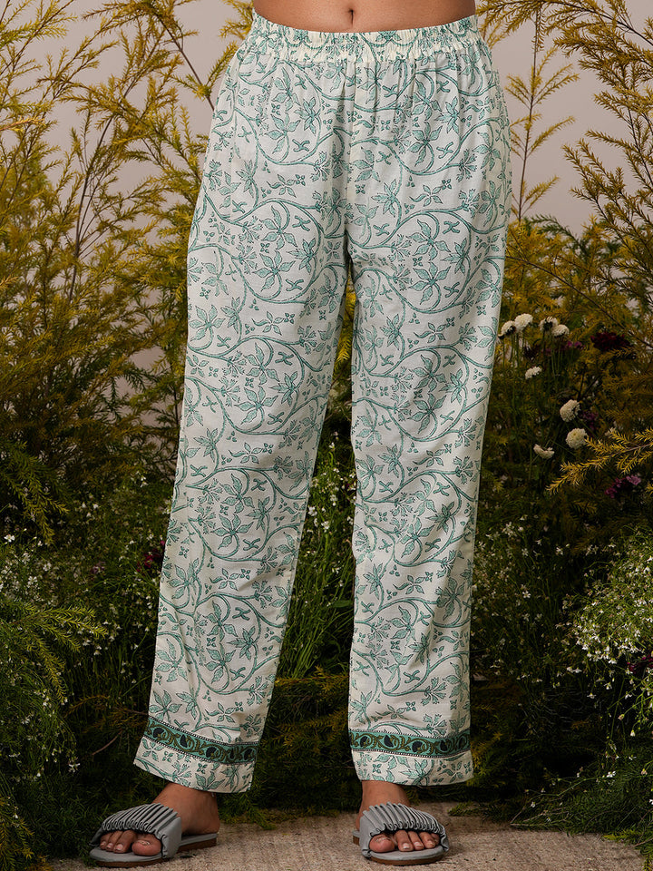 Off White Printed Cotton Straight Suit With Dupatta