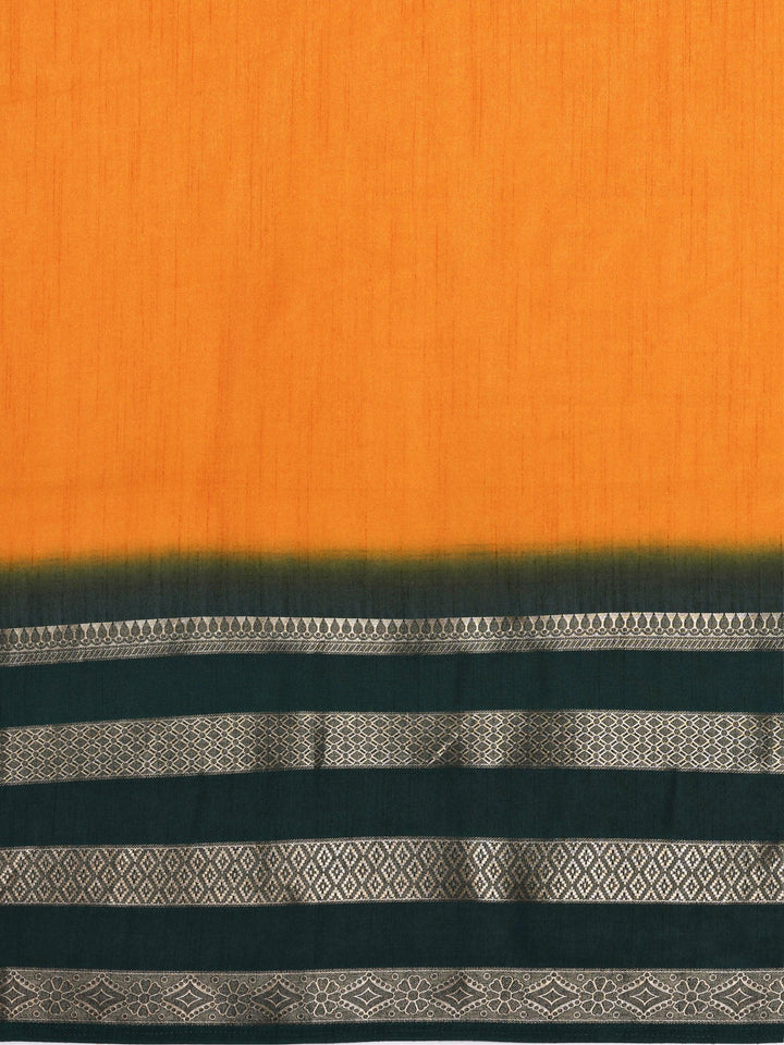 Mustard Printed Silk Blend Saree With Unstitched Blouse Piece