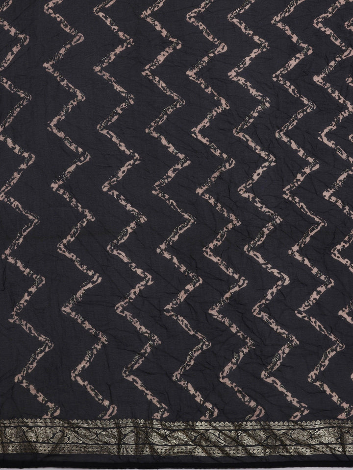 Black Printed Poly Georgette Saree With Unstitched Blouse Piece