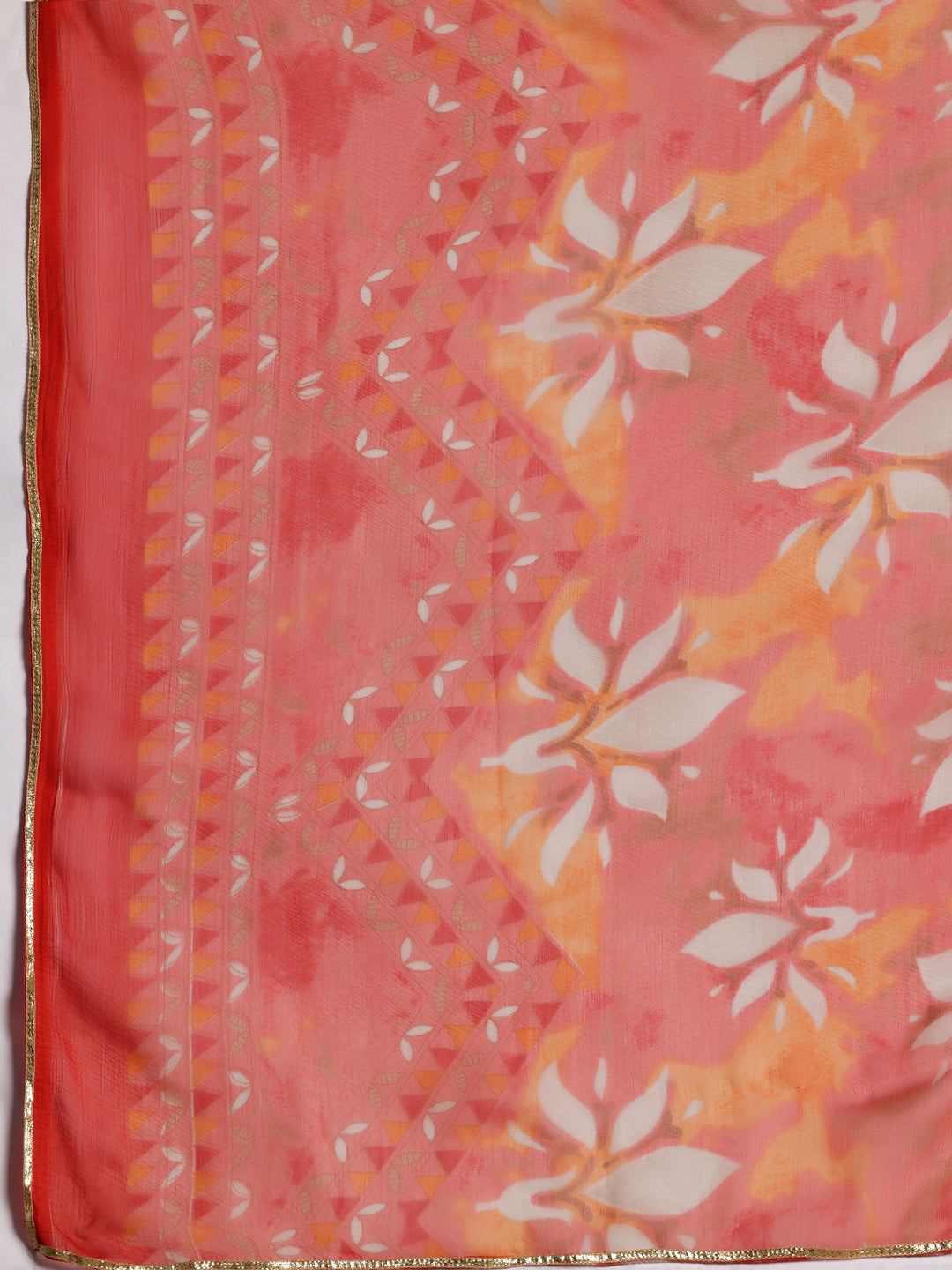 Saanjh Orange Printed Silk Blend A-Line Kurta With Palazzos & Dupatta