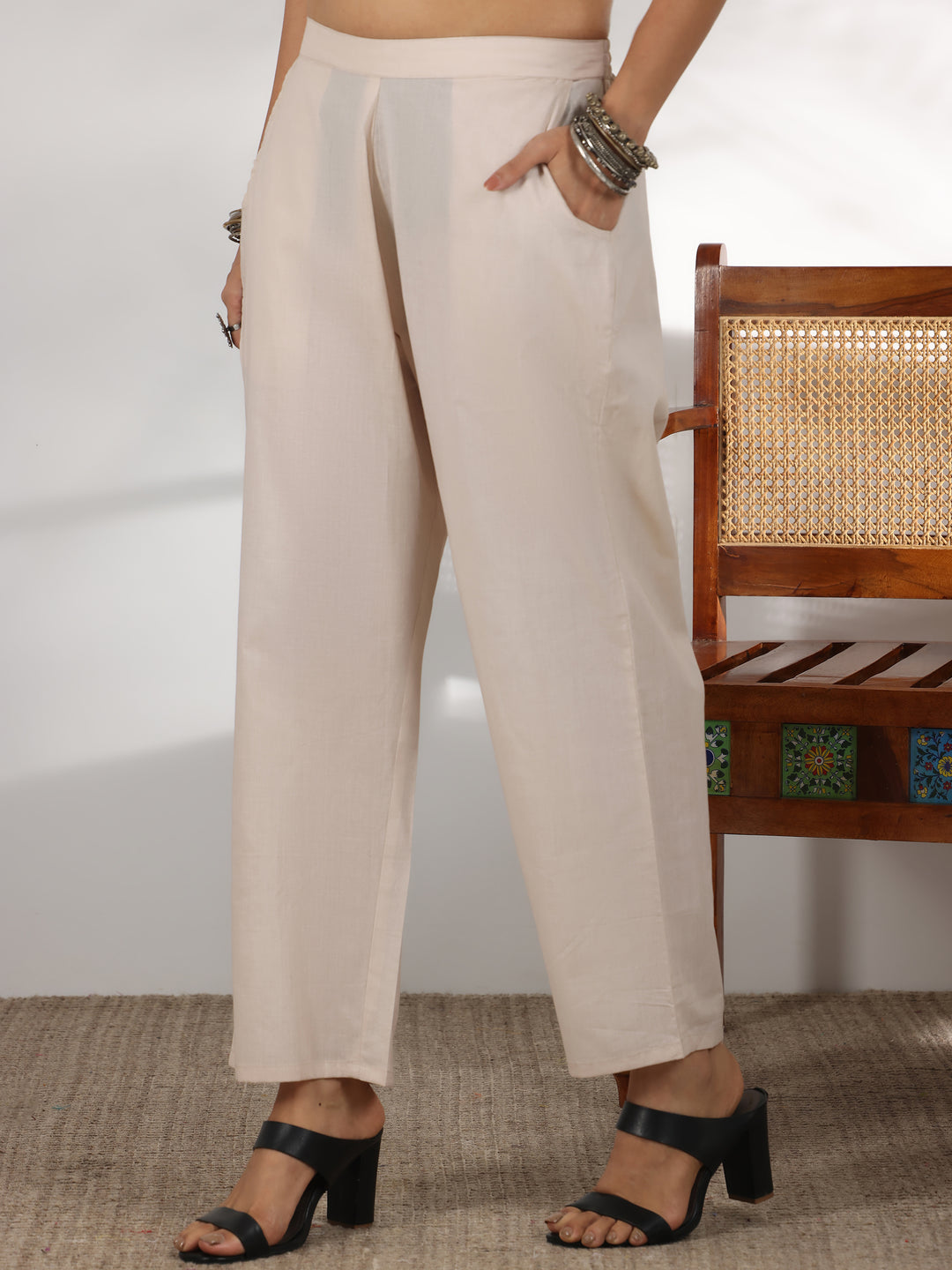 Beige Embroidered Chanderi Silk Straight Suit With Dupatta