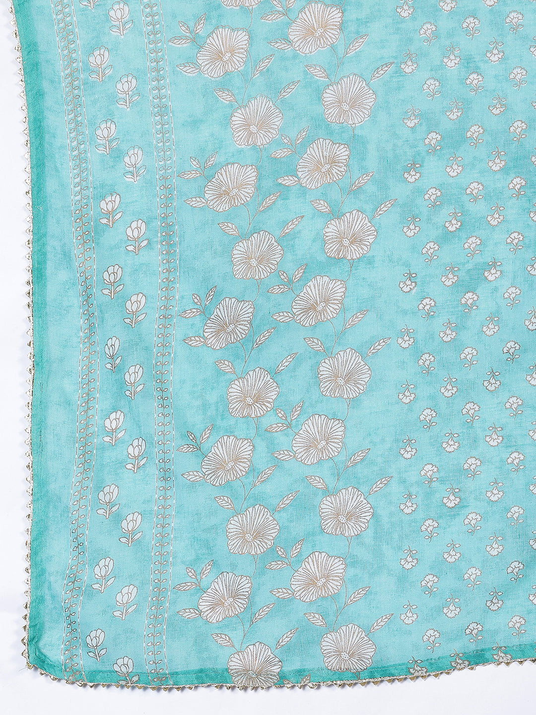 Turquoise Printed Cotton Straight Suit With Dupatta